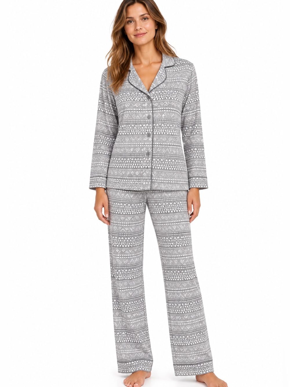 Cosabella Bella Geo Dove Gray Printed Pajama Set Cotton Modal Medium NWT